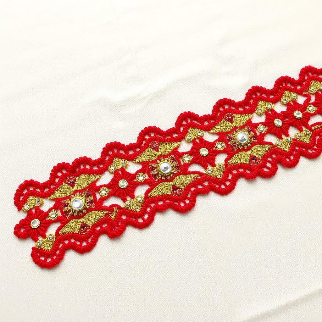 Red Kundan Mirror Lace – Gota Patti Laces by Padma Enterprises